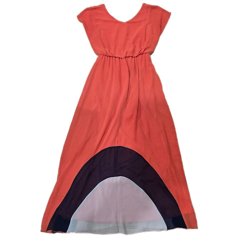 Enfocus Studio Womens Coral Orange Colorblock Summer Maxi Dress V-Neck‎ Size 6